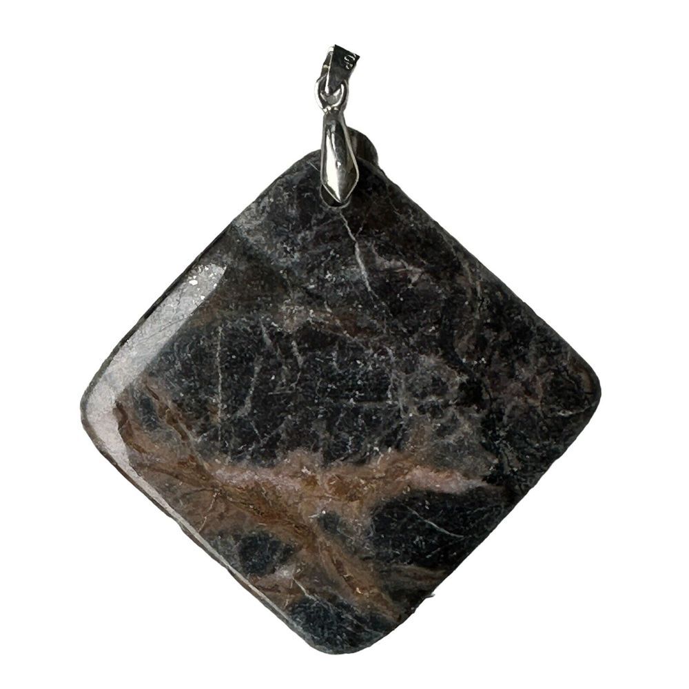 Vintage Gemstone Pendant Natural Marble Stone Earth‎ Tones 18 KGP Signed